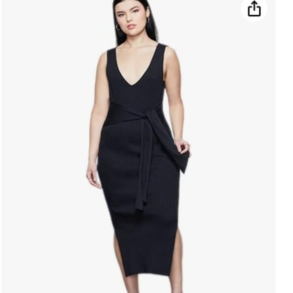 Good American Dresses & Skirts - Good American Black Ribbed Knit Midi Dress with Ties - Size 2 (Medium)